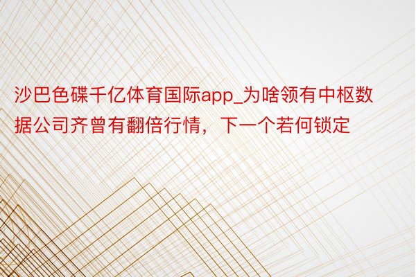 沙巴色碟千亿体育国际app_为啥领有中枢数据公司齐曾有翻倍行情，下一个若何锁定