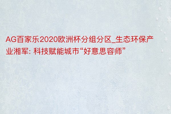 AG百家乐2020欧洲杯分组分区_生态环保产业湘军: 科技赋能城市“好意思容师”