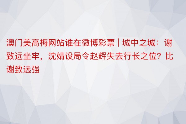 澳门美高梅网站谁在微博彩票 | 城中之城：谢致远坐牢，沈婧设局令赵辉失去行长之位？比谢致远强