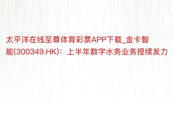 太平洋在线至尊体育彩票APP下载_金卡智能(300349.HK)：上半年数字水务业务捏续发力