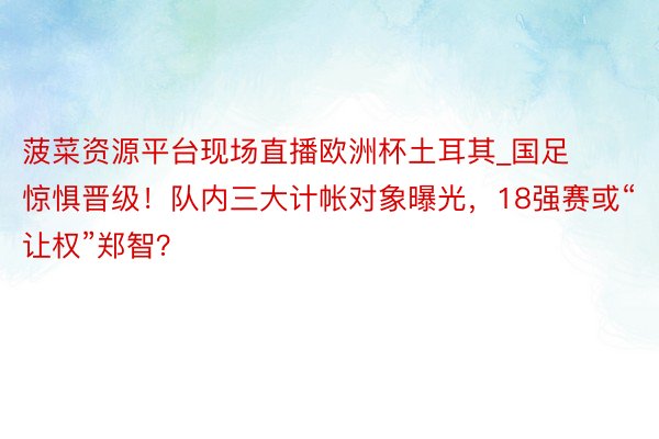 菠菜资源平台现场直播欧洲杯土耳其_国足惊惧晋级！队内三大计帐对象曝光，18强赛或“让权”郑智？