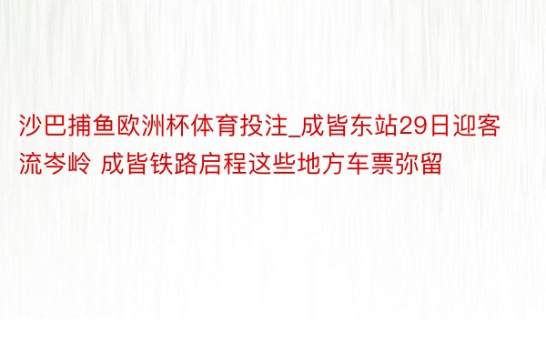 沙巴捕鱼欧洲杯体育投注_成皆东站29日迎客流岑岭 成皆铁路启程这些地方车票弥留